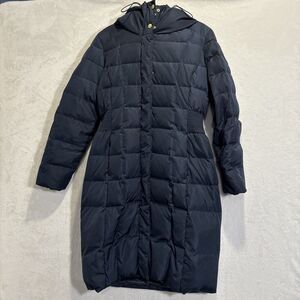 Cole Haan Signature Down Long Coat Women's Size Medium Navy Blue Hooded Quilted